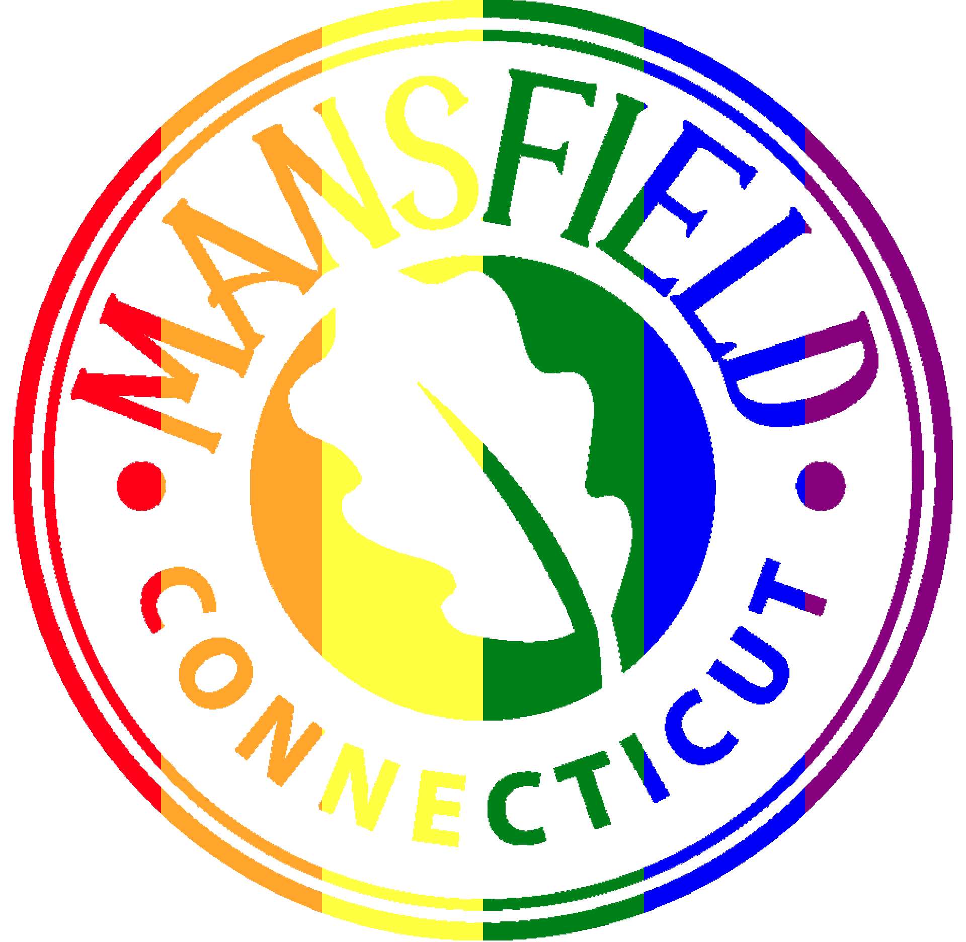 Town of Mansfield Charter Oak Logo in the colors of the Pride flag