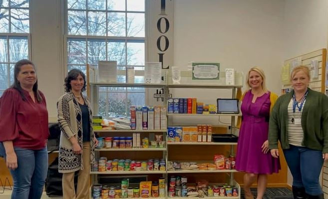 Food pantry shelves at Library