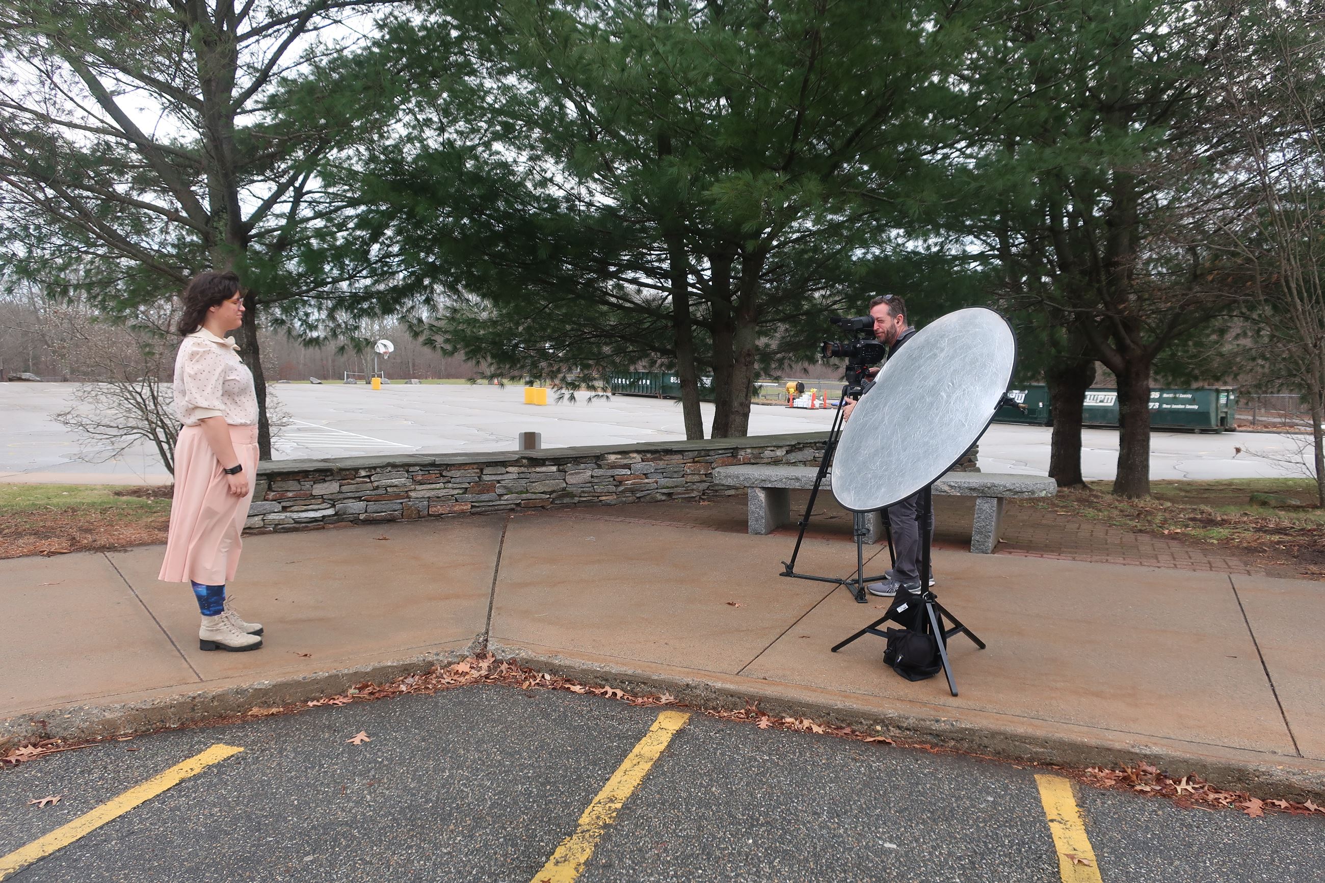 MMS Teacher Videotaping Outdoors