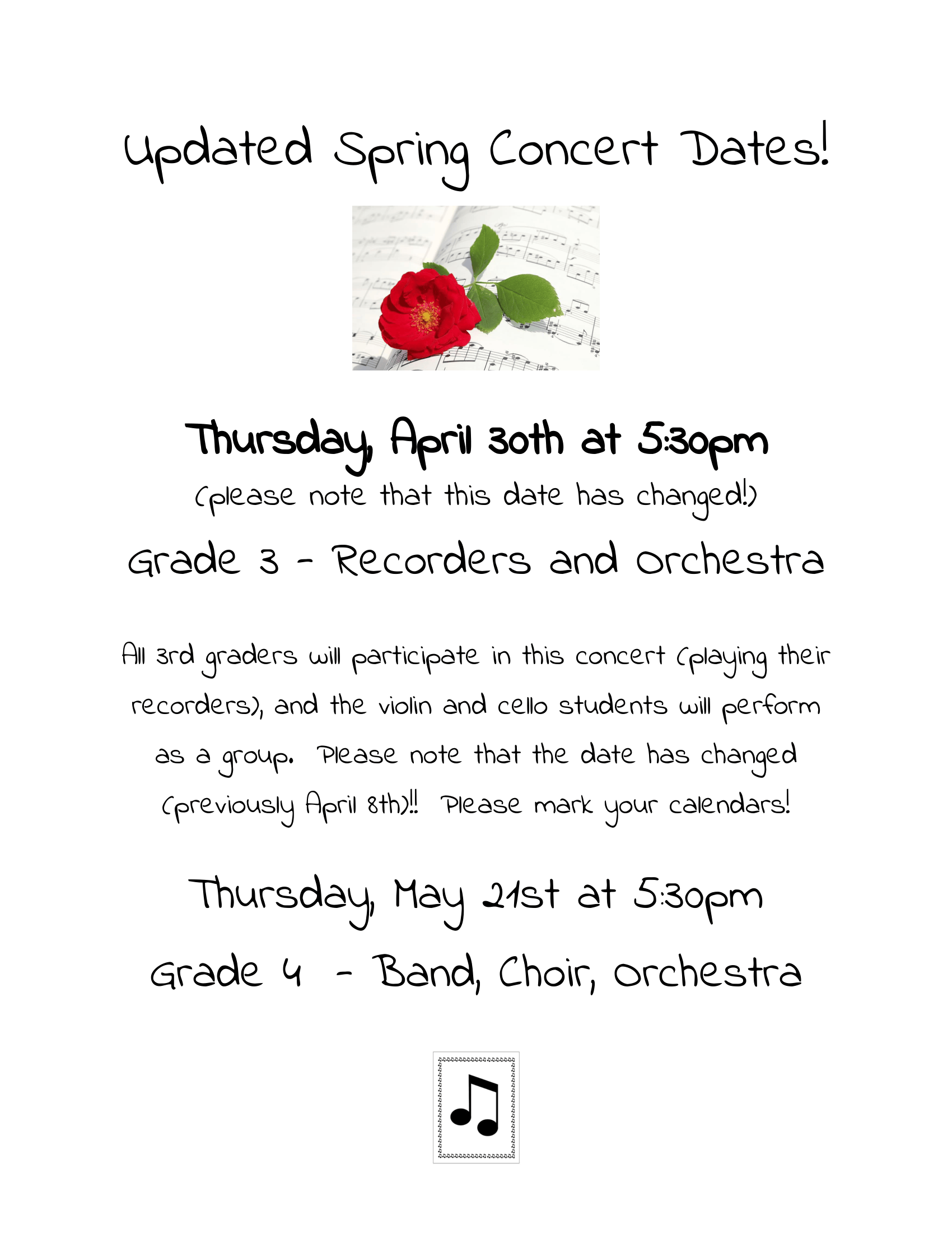 MES Spring Concert Dates 2026